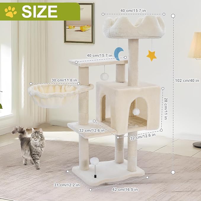 Cat Tree Tower with Metal Frame Hammock, Cat Towers with Scratching Post - Image 7