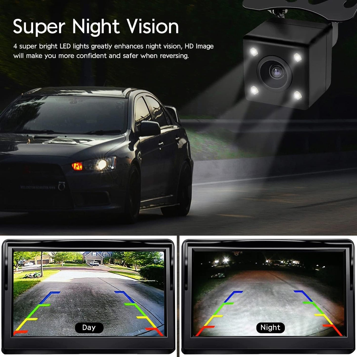 Kairiyard 5Inch Backup Camera, 170° Wide Angle Back up Camera with Monitor Clear Night Vision Waterproof Reverse Rear View Camera System for Car Truck