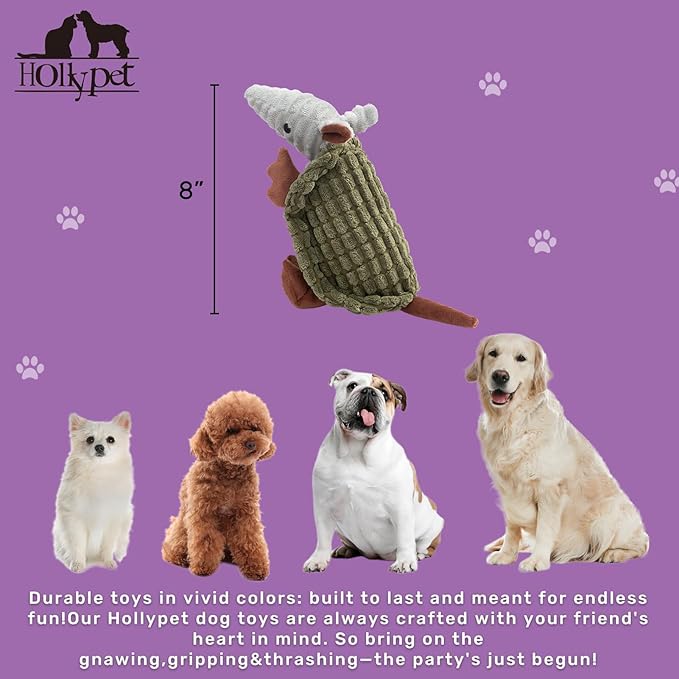 Hollypet Plush Dog Squeaky Toy Stuffed Armadillo Animal Pet Puppy Chew Toys - Image 2