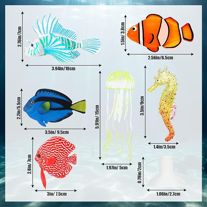 Weewooday 7 Pieces Artificial Fish Colorful Fake Fish Glowing Effect Aquarium - Image 4
