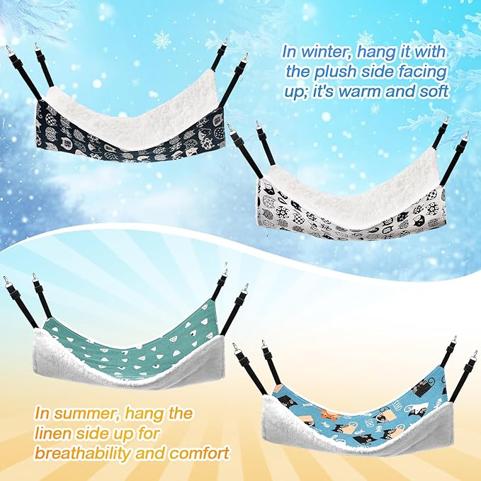 4 Pack Cat Hammock for Cage, Reversible Cat Hanging Hammock Soft Large Double - Image 6