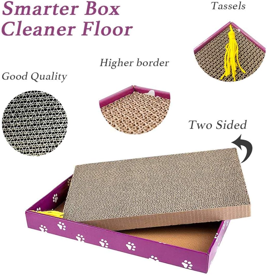 PEEKAB Cat Scratcher Cardboard Wide Scratching Board Reversible Corrugate Cat Scratch Pad with Box Catnip Included Large 3PCS