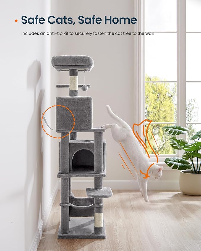 SONGMICS HOME Cat Tree for Indoor Cats, Hammock and Condo, Light Gray - Image 8