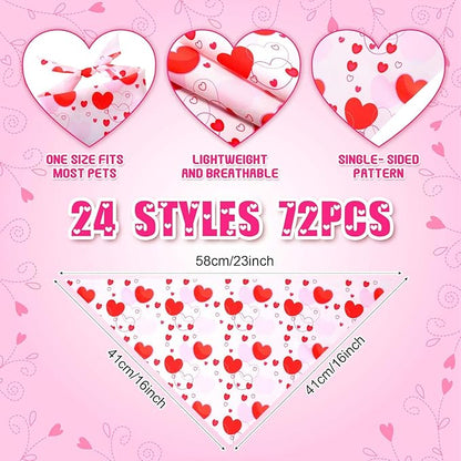 72 Pack Valentine Dog Bandanas Bulk Heart Triangle Pet Scarfs, Adjustable Bib - Image 2