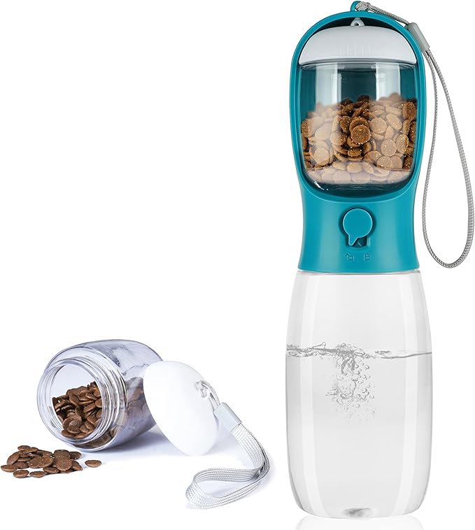 Dog Water Bottle with Food Container, Portable Leak Proof Pet Water Dispenser by AVELORA