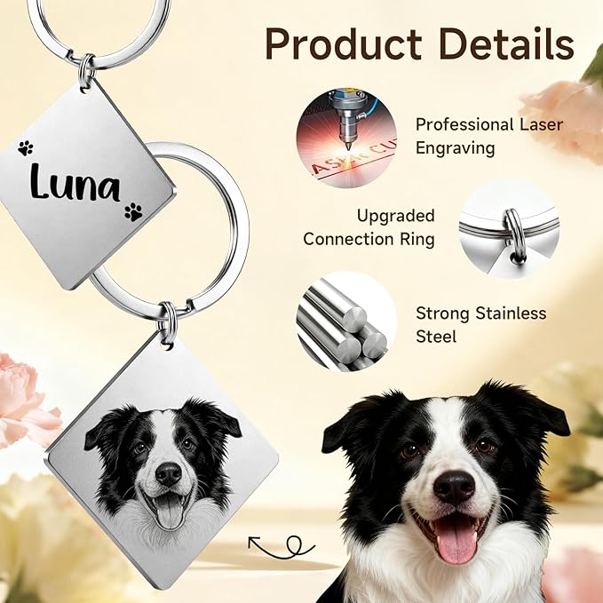 Custom Dog or Cat Portrait Keychain, Personalized Photo Engraved Keychains - Image 5