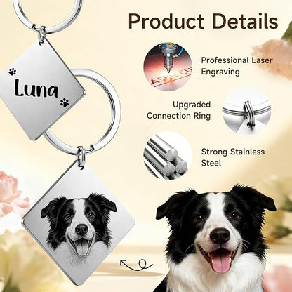 Custom Dog or Cat Portrait Keychain, Personalized Photo Engraved Keychains - Image 5