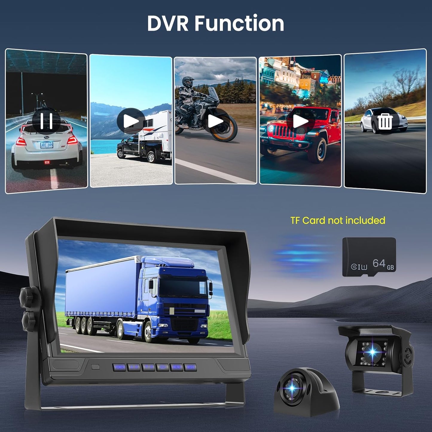 RV Backup Camera System 1080P, Hodozzy 9 Inch 4 Split Screen Monitor System, Waterproof 4 Reverse Cameras Night Vision Reversing Camera Kit for Car Truck/Trailer/Bus Truck/RV, DVR Loop Recording