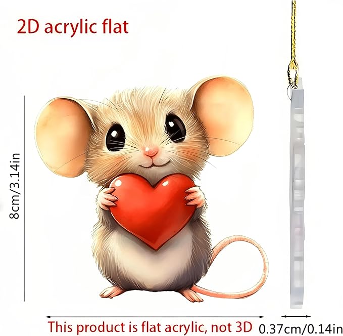 8 Pcs Cute Mouse Holding a Red Heart Ornaments - Image 4