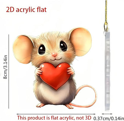 8 Pcs Cute Mouse Holding a Red Heart Ornaments - Image 4