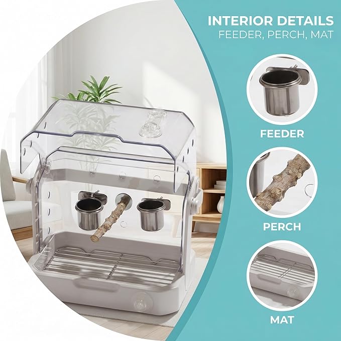 Bird Travel Cage, 10×6.7×8.3 Inches Waterproof & Sturdy Pet Carrier - Image 8