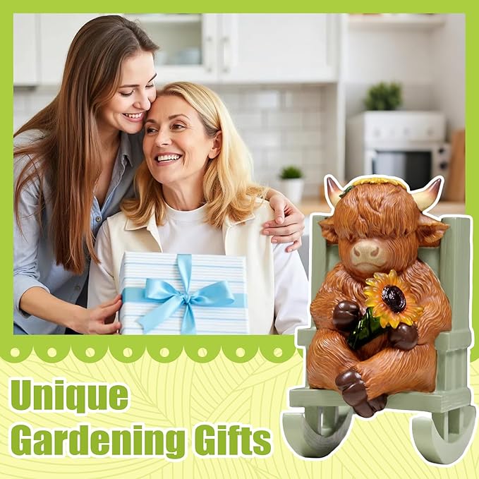 Sheaifun Solar Garden Statues Highland Cow Garden Decor Resin Highland Cow - Image 7