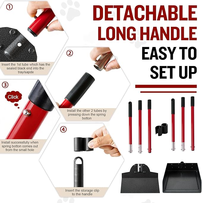 Pooper Scooper for Large Dogs, Adjustable Long Handle Metal Tray and Spade Poop - Image 6