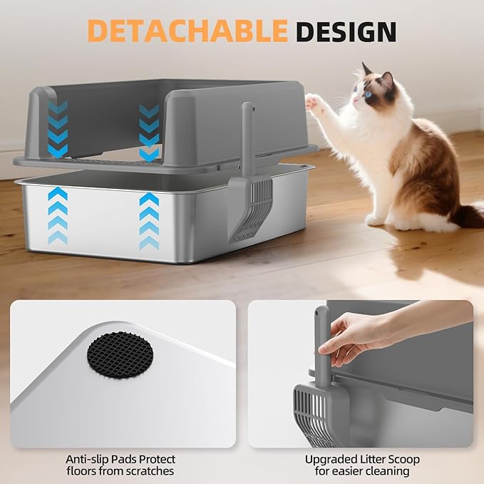 WoofiGo Enclosed Stainless Steel Cat Litter Box - Image 6