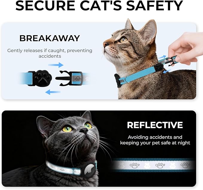Breakaway AirTag Cat Collar, Reflective Cat Tracker Collar - Image 2