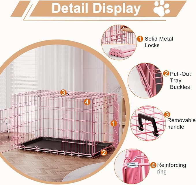 FDW Large Dog Crate 42inch Dog Cage Foldable Metal Kennel - Image 3