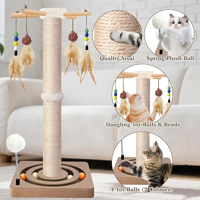 PAROTO Tall Cat Scratching Post, 33 Inch Sisal Cat Tree Tower Scratcher - Image 3