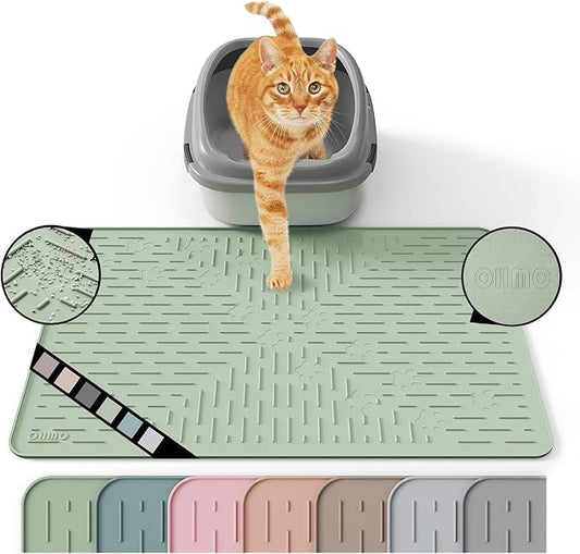 Cat Litter Mat Large Trapping Mat Premium Silicone Rubber 23.5x16" Sage Green by OHMO