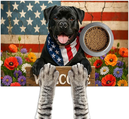 HOMETITUTE Dog Food Mat 4th of July Flag Pet Food Mats Independence Day by HOMETITUTE