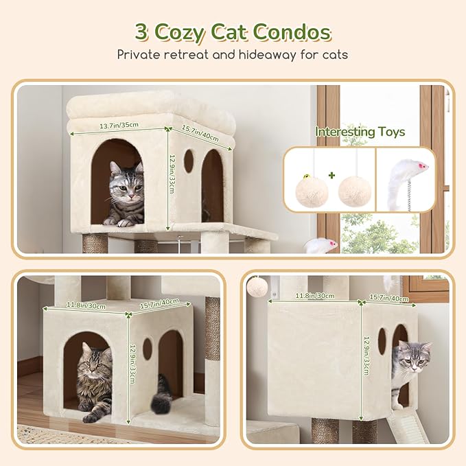 Globlazer 52in Cat Tower for Multiple Indoor Cats, Heavy Duty Multi-Level Cat - Image 3