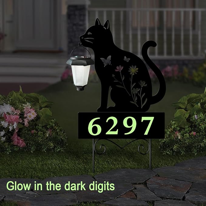 Solar Cat Garden Stakes Cat Holding Solar Lantern Decor Stakes Animal Yard - Image 2