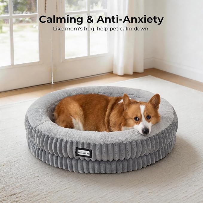BALANCE Donut Dog Bed, 30 Inches Round Dog Bed Medium Size Dogs Washable - Image 3