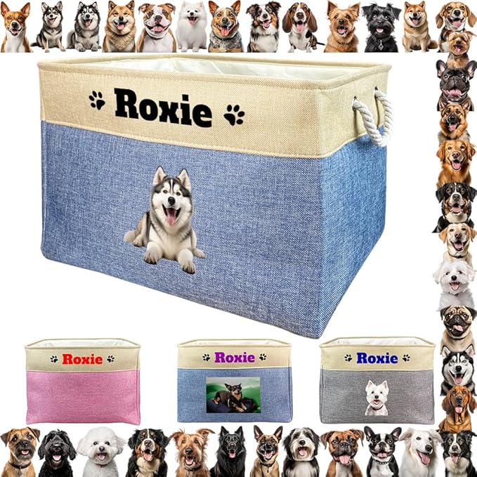 Custom Dog Name Photo Dog Toys Storage Basket by JaeTou