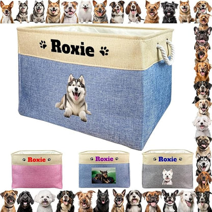 Custom Dog Name Photo Dog Toys Storage Basket by JaeTou