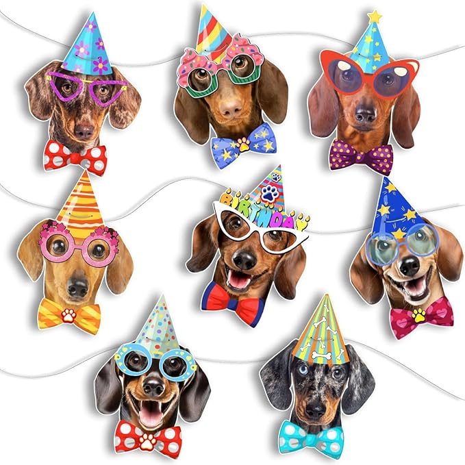 Dachshund Birthday Banner Garland — Photographic Weiner Dog Faces Birthday by Momapopup