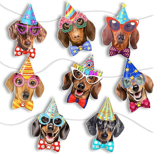 Dachshund Birthday Banner Garland — Photographic Weiner Dog Faces Birthday by Momapopup