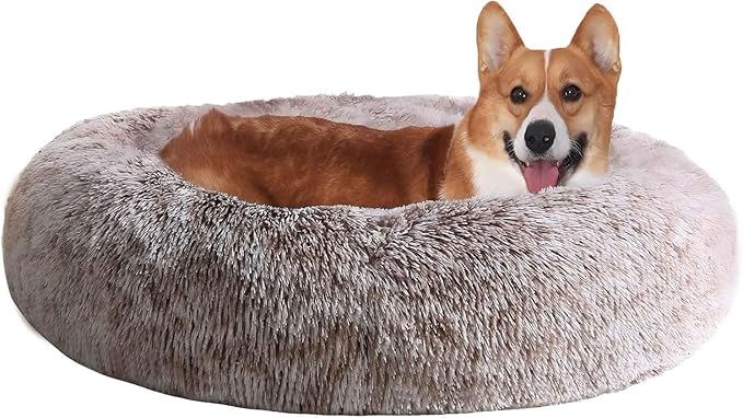 JOLLYVOGUE Dog Bed, Calming Anti-Anxiety Large Dog Bed, Fluffy Donut Cushion by JOLLYVOGUE