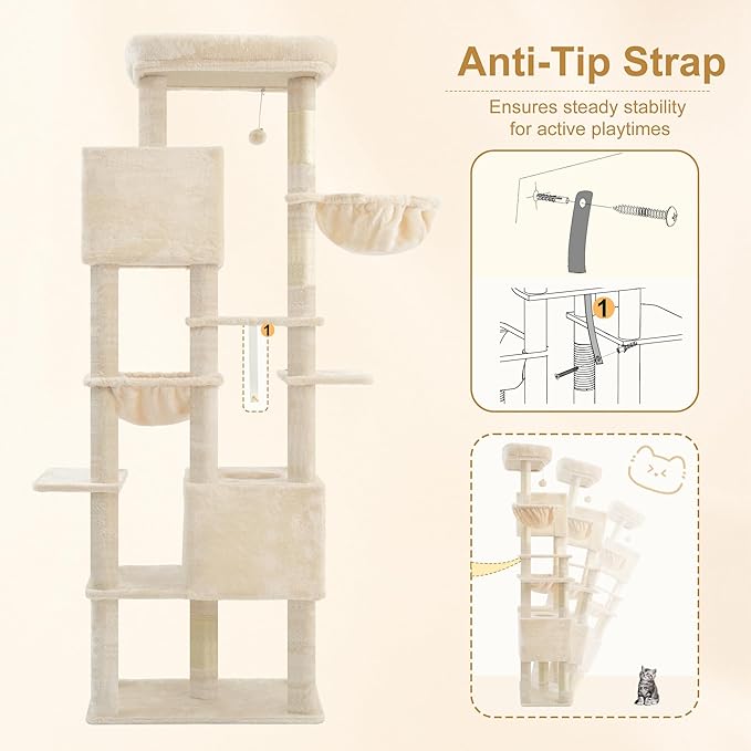 Heybly Cat Tree, 76-Inch Tall Heavy Duty Cat Tower - Image 9