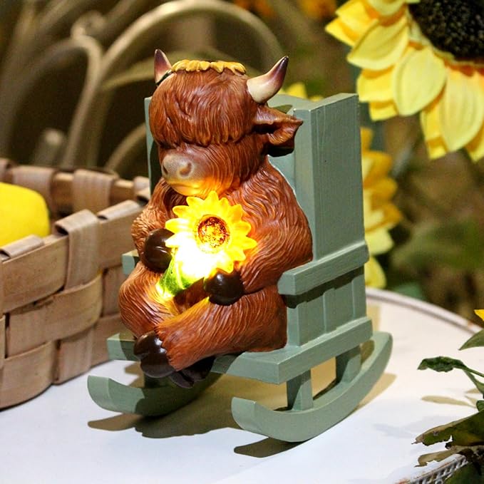 Sheaifun Solar Garden Statues Highland Cow Garden Decor Resin Highland Cow - Image 2