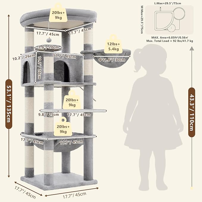 Heybly Cat Tree, 53.1-Inch Corner Stable Cat Tower - Image 6