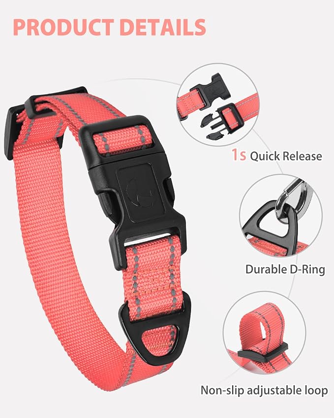 Joytale Dog Collar for Large Dogs, Strong Double-Sided Reflective Nylon Collar - Image 4