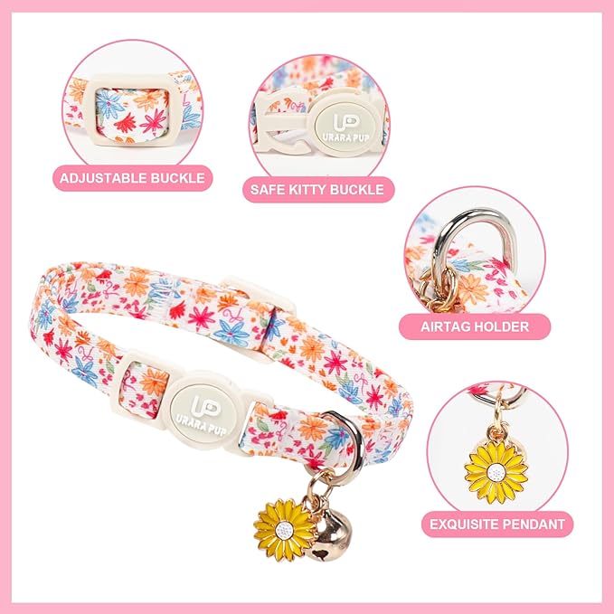 Cat Collar, Pretty Flower Kitten Collars - Image 3