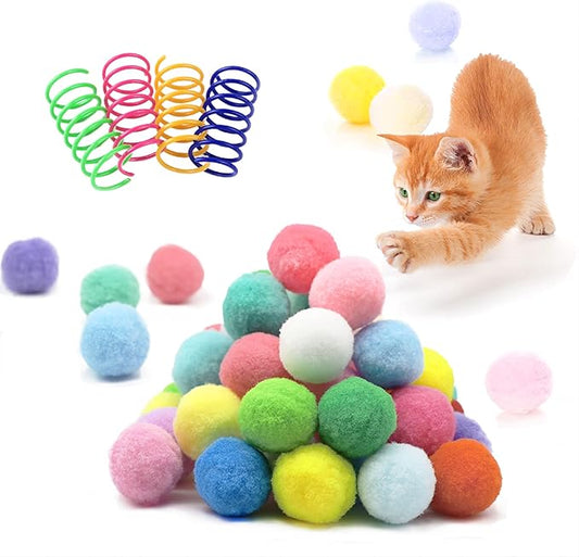 30 Pcs Premium Silent Cat Pom Pom Balls, Interactive Lightweight Assorted by BaiKevin