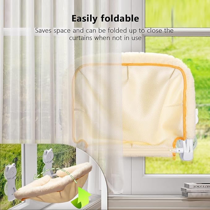 JUNSPOW Cat Window Perch Cordless, Foldable & Stable Cat Beds- Breathable Cat - Image 4