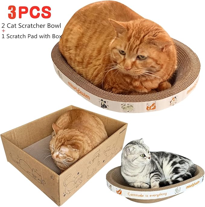 Miwoowim 3PCS 2 Cat Scratcher Bowl +1 Corrugated Scratch Pad - Image 2