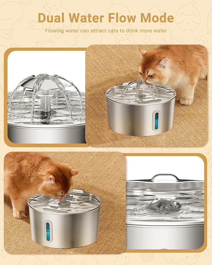 Stainless Steel Cat Water Fountain - 108oz/3.2l Metal Pet Water Bowl Dispenser - Image 6