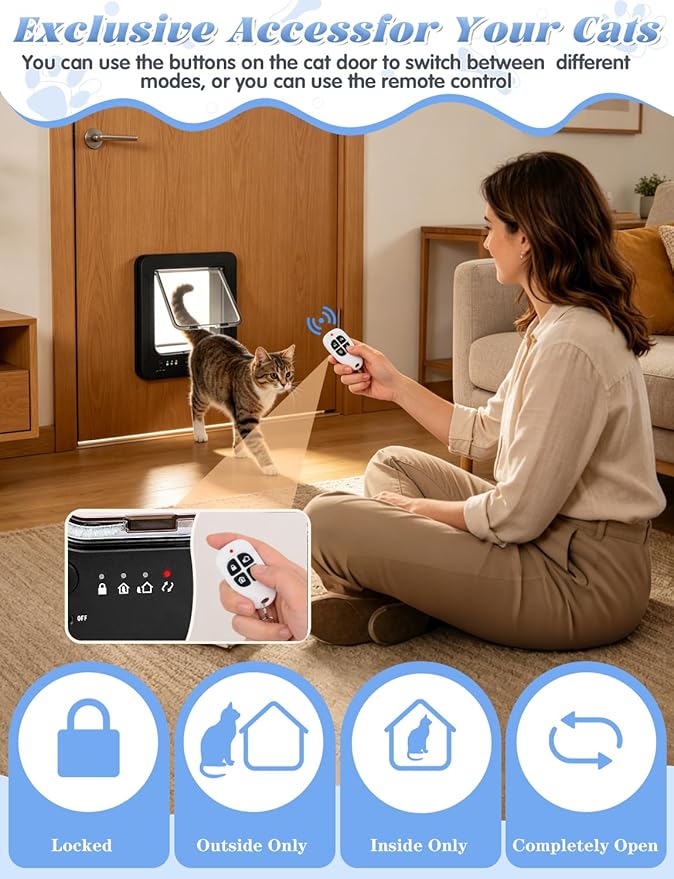 Smart Cat Door with 3 Collar Sensor Key, RFID Cat Door Collar Activated with - Image 5