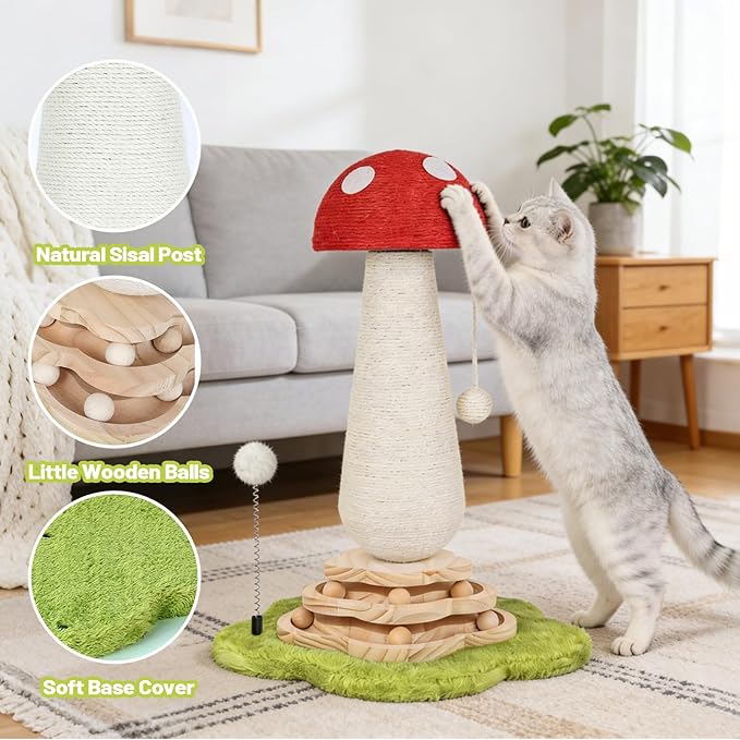 Mushroom Cat Scratching Post Cat Tree, Cute Cat Scratcher Tower - Image 6