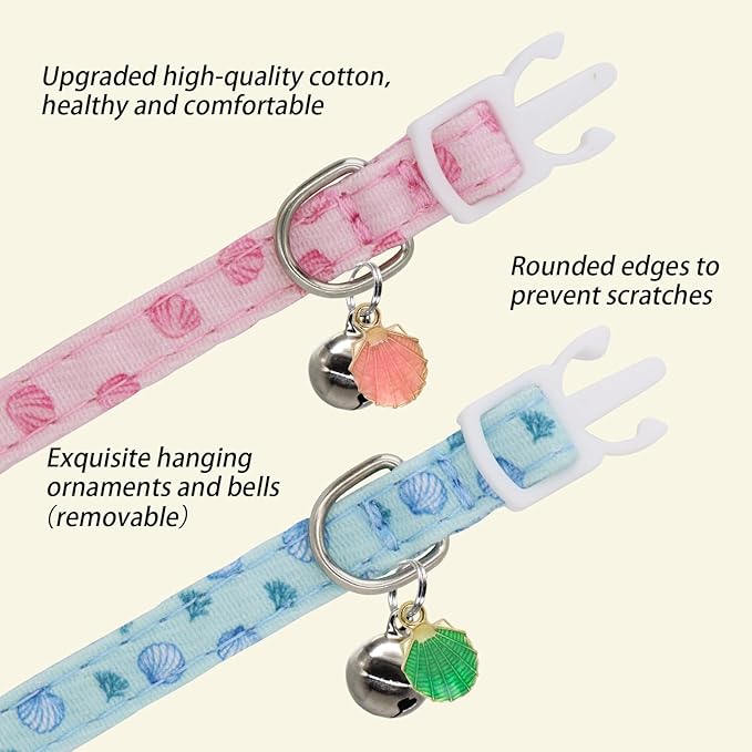 Cat Collars for Girl Cats & Boys, 2 Pack Soft Cotton Breakaway Collar - Image 4