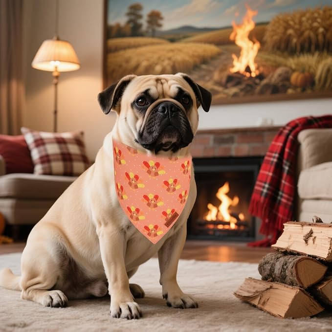 PTDECOR Thanksgiving Fall Dog Bandanas, Turkey Pumpkin Design Reversible - Image 3