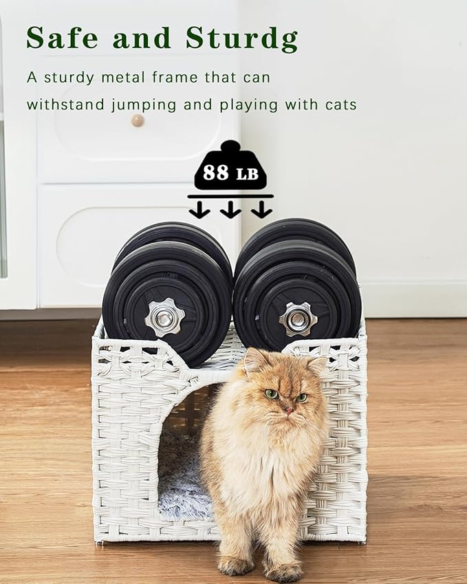 SETVSON Cat Beds Indoor Kitten House, Handwoven Rattan Cat Cave Pet Cube - Image 3