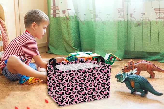 Essme Rectangular Baskets, Leopard Print Box, Cute Storage Bin（Pink leopard - Image 7
