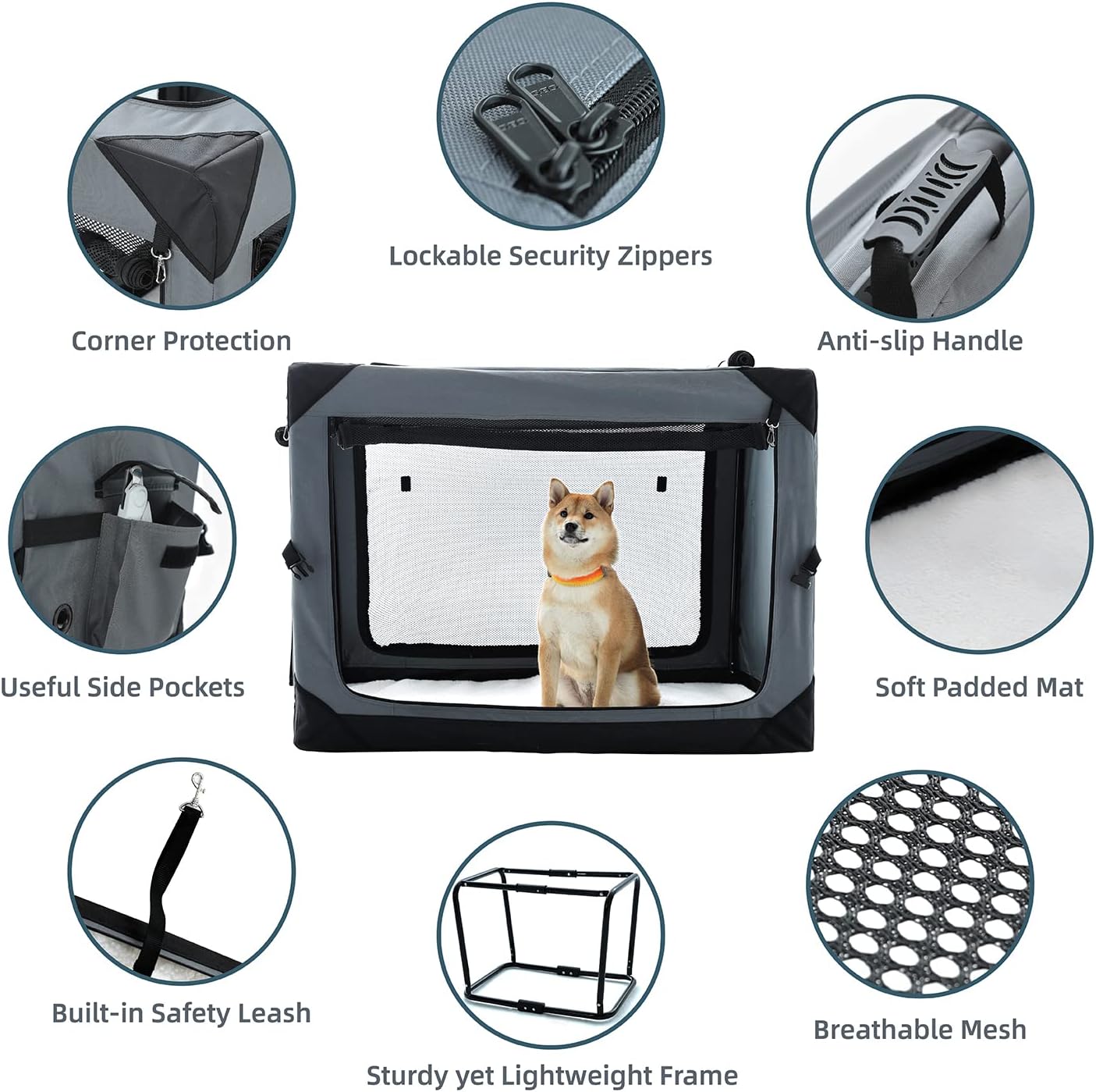 Pettycare 42 Inch Collapsible Foldable Soft Dog Kennel with Chew Proof Mesh Windows, Indoor & Outdoor Travel Dog Crate