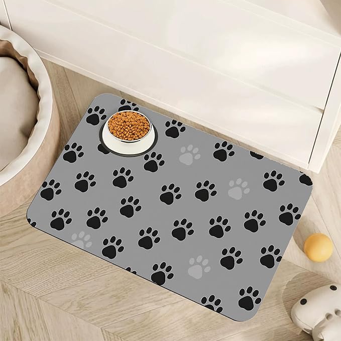 Cat Paw Prints Dog Food Mat for Floors, Non-Slip Pet Feeding Mat, Pet Supplies by Unknown