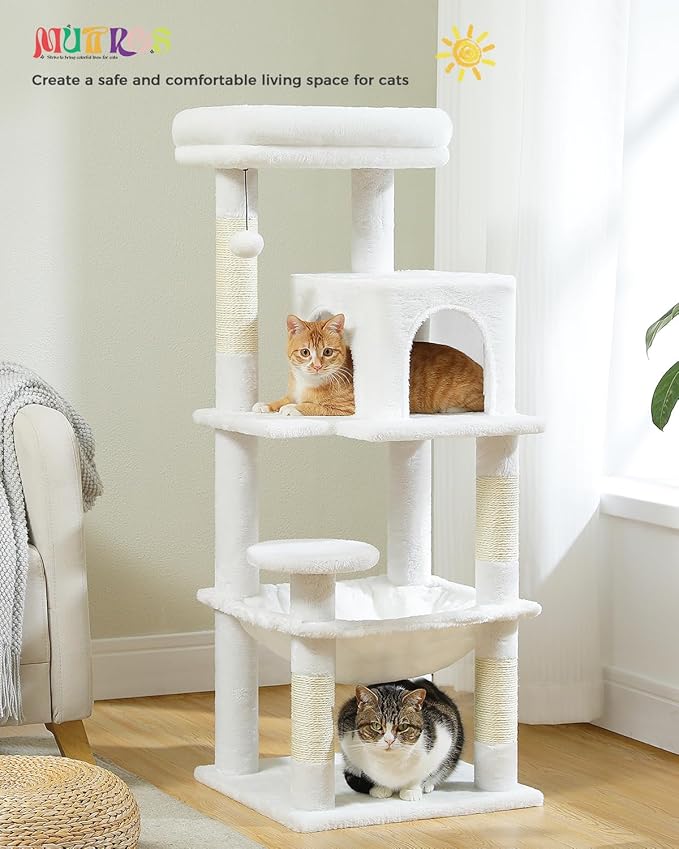 MUTTROS White Cat Tree for Indoor Cats, 45.7" Multi-Level Cat Tower - Image 6