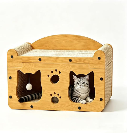 Bilayer Cat Scratcher House, 2-in-1 Cardboard Cat House by Unknown